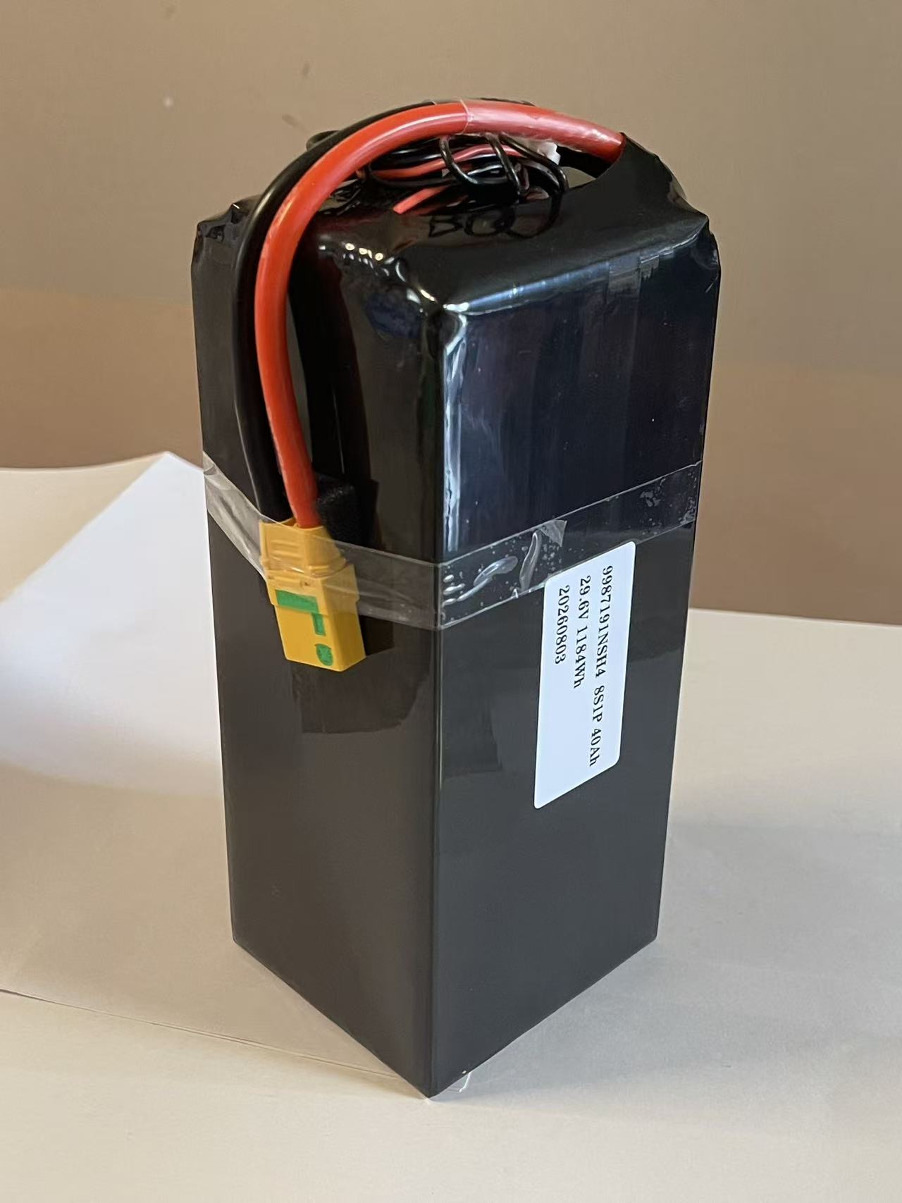 Assembled 8S1P 29.6V 40Ah lithium-ion battery pack with yellow discharge connector